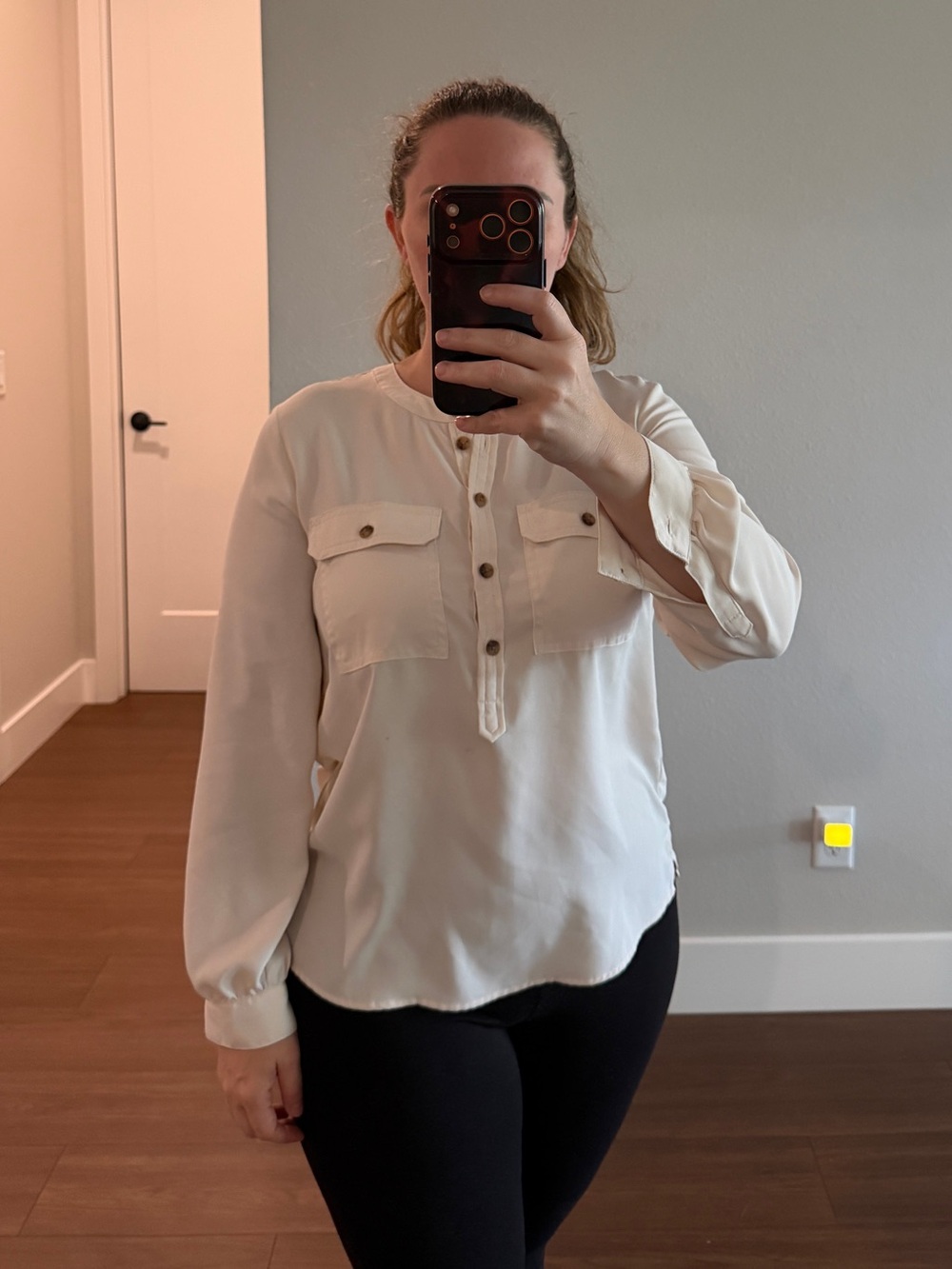 LOFT Cream Button-Pocket Safari Camp Blouse